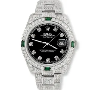 Rolex Datejust 36mm 12.4CT Diamond/Emerald Watch with Black Dial TFJ-142508270