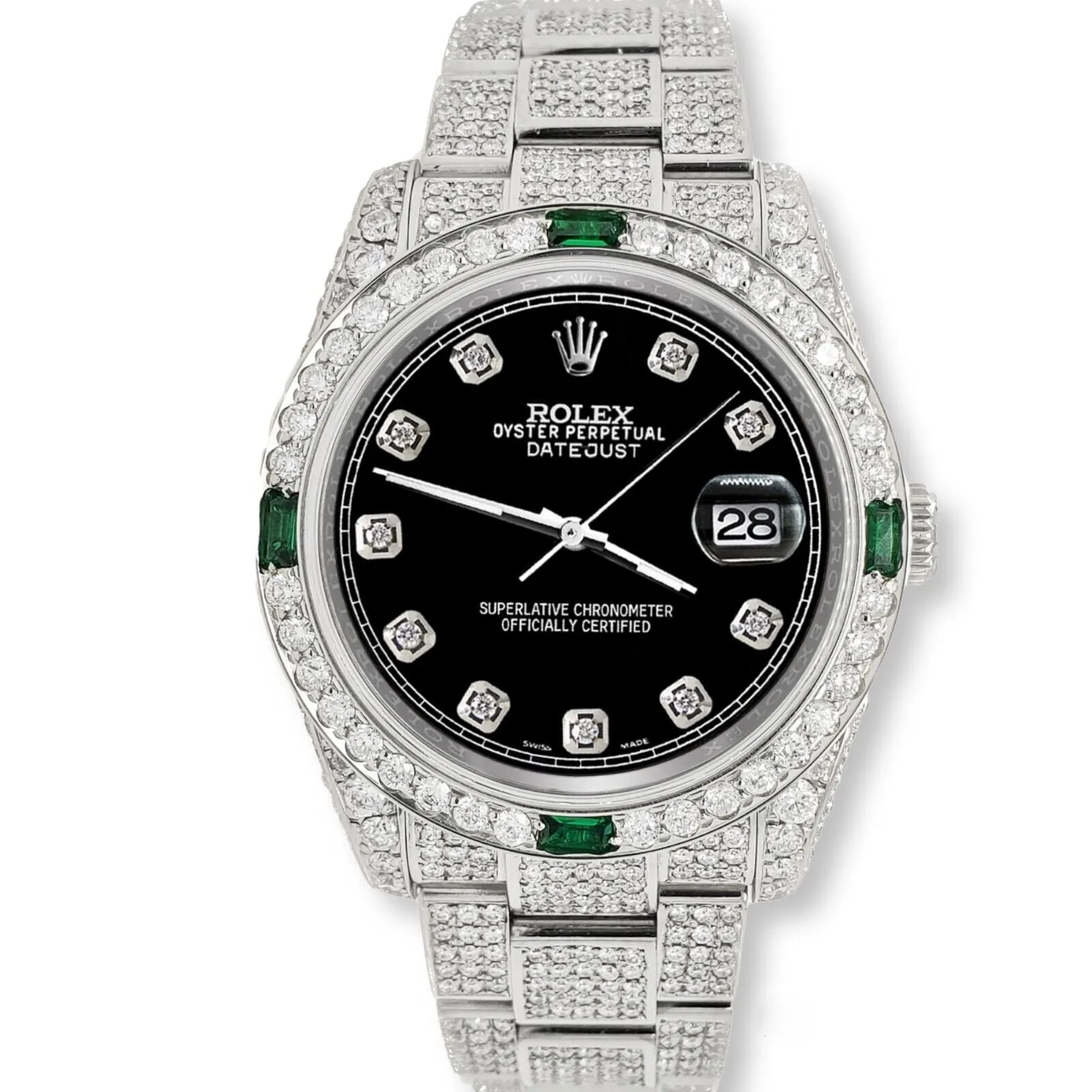 Rolex Datejust 36mm 12.4CT Diamond/Emerald Watch with Black Dial TFJ-142508270