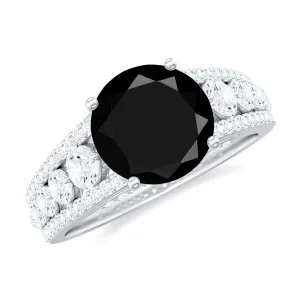 Round Black Onyx and Moissanite Statement Engagement Ring
