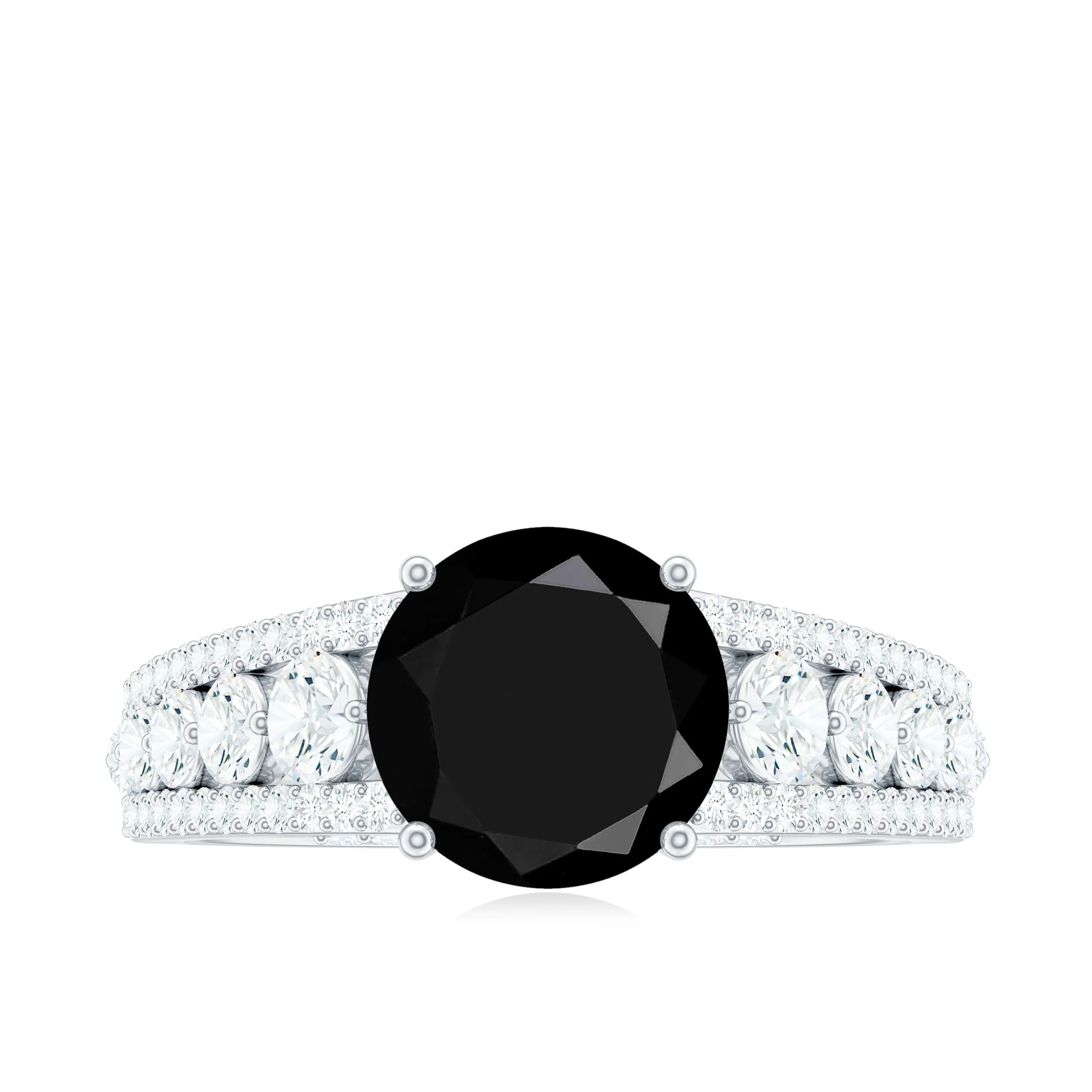 Round Black Onyx and Moissanite Statement Engagement Ring