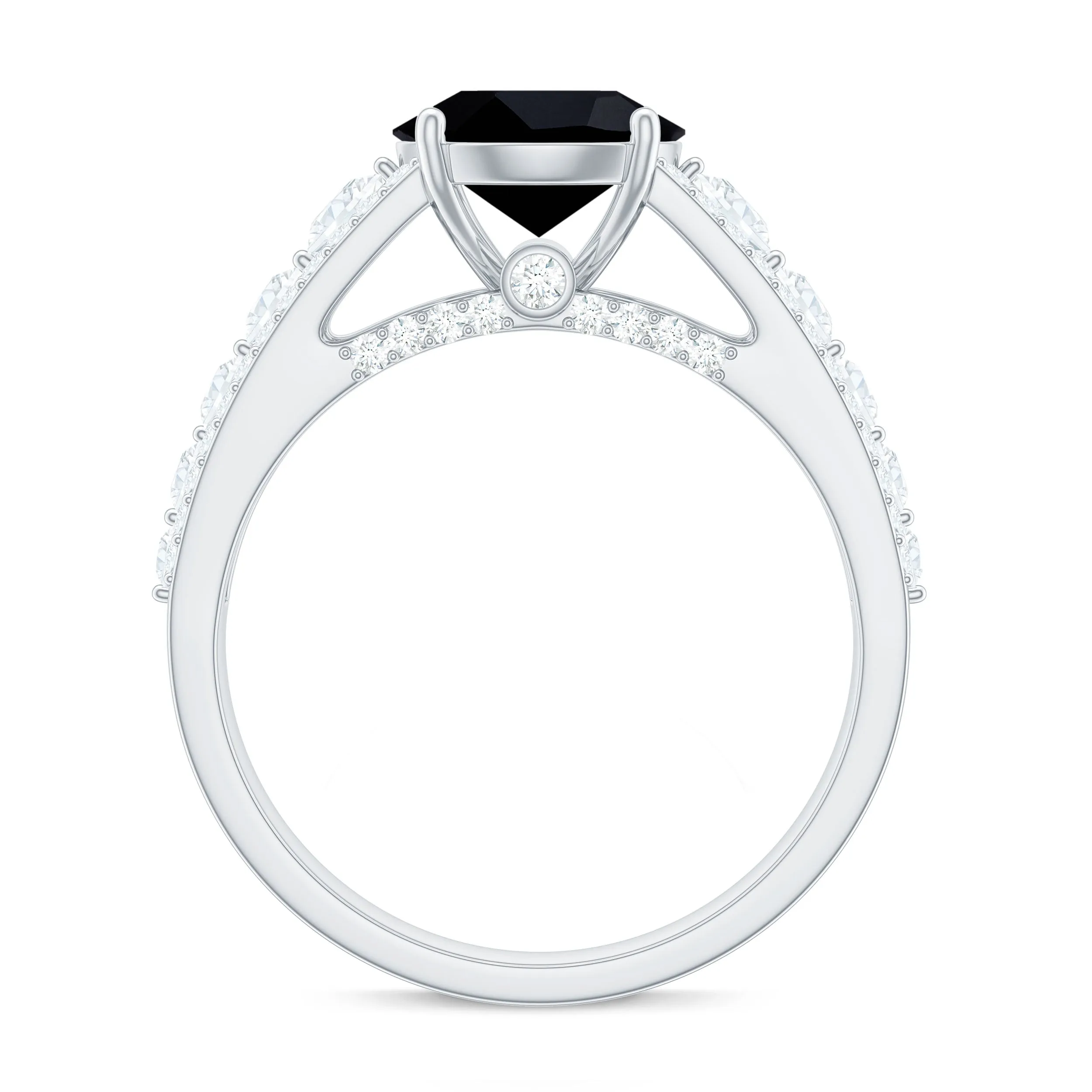 Round Black Onyx and Moissanite Statement Engagement Ring