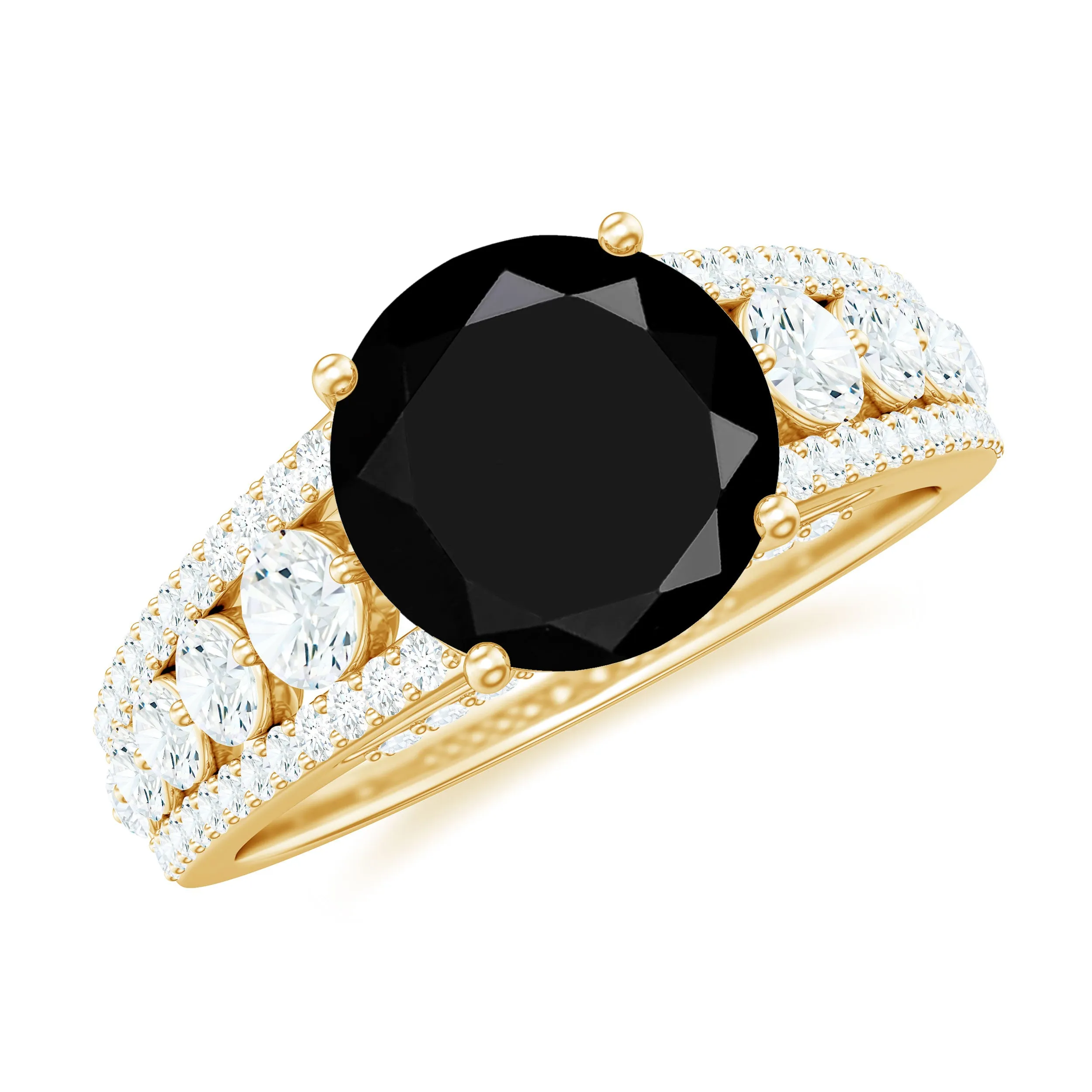 Round Black Onyx and Moissanite Statement Engagement Ring