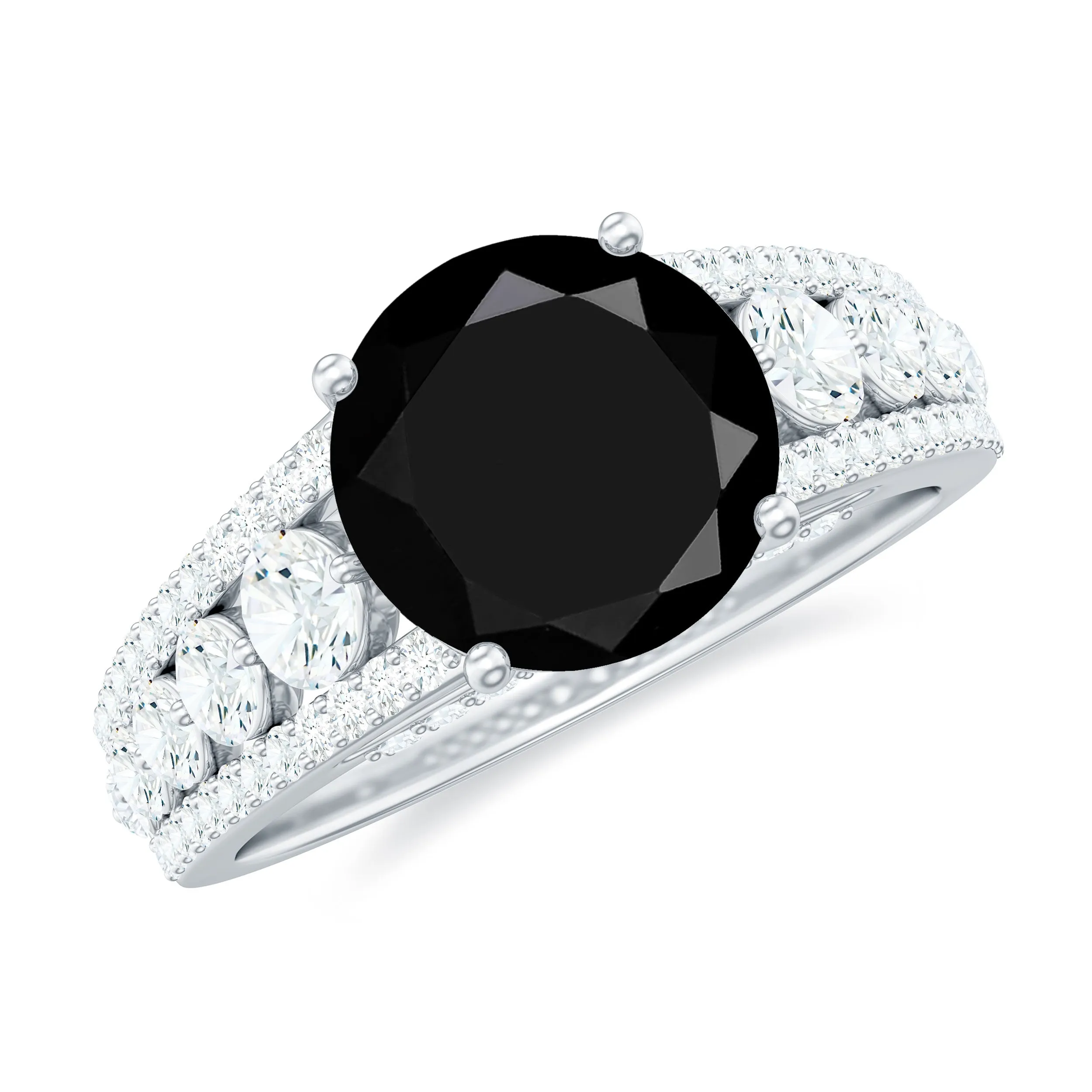 Round Black Onyx and Moissanite Statement Engagement Ring