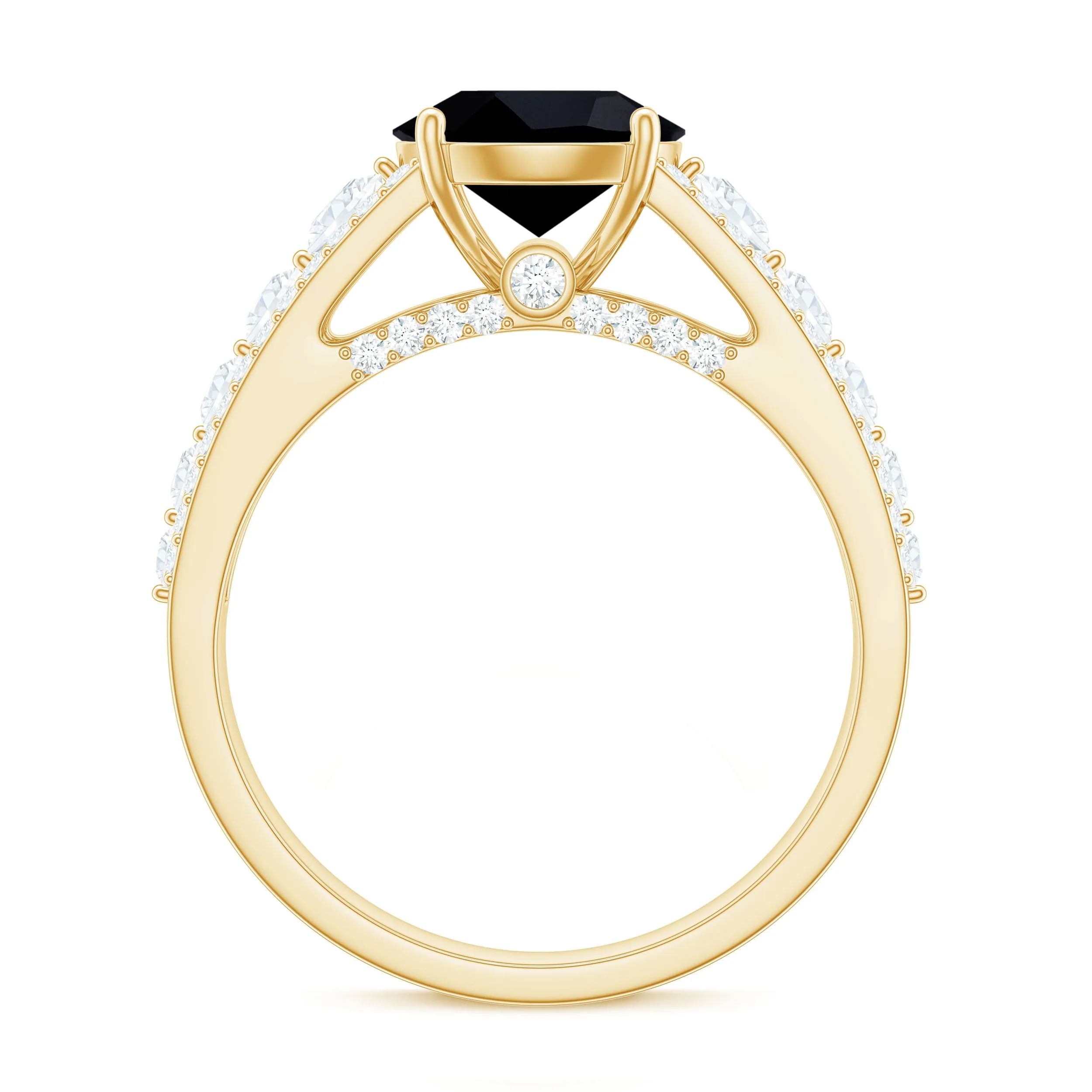 Round Black Onyx and Moissanite Statement Engagement Ring
