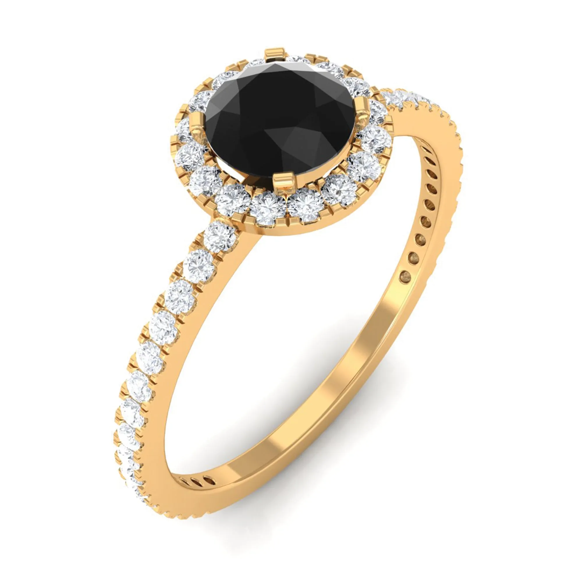 Round Shape Black Diamond Halo Engagement Ring with Diamond