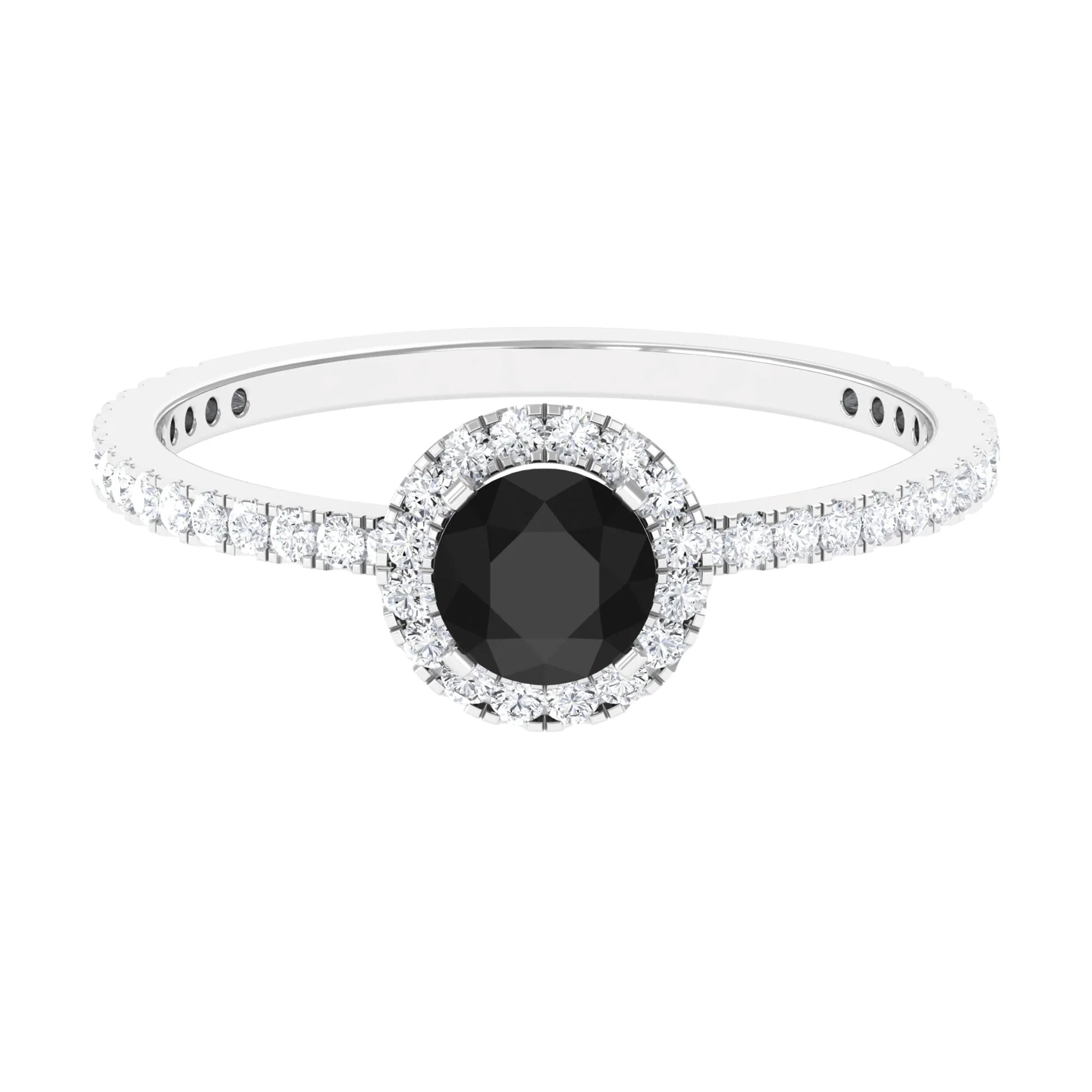 Round Shape Black Diamond Halo Engagement Ring with Diamond