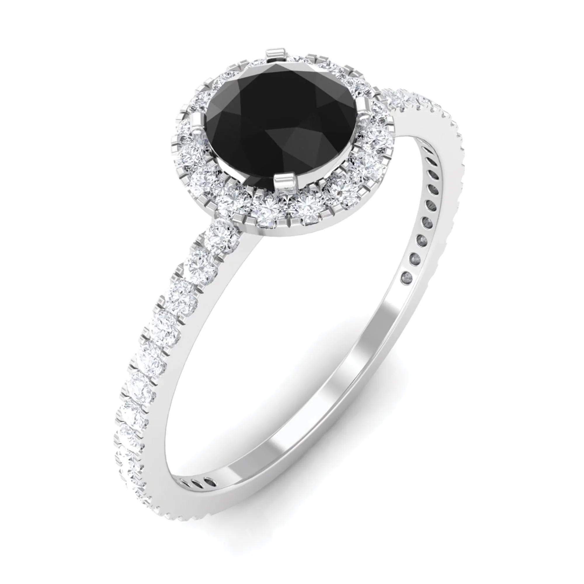 Round Shape Black Diamond Halo Engagement Ring with Diamond