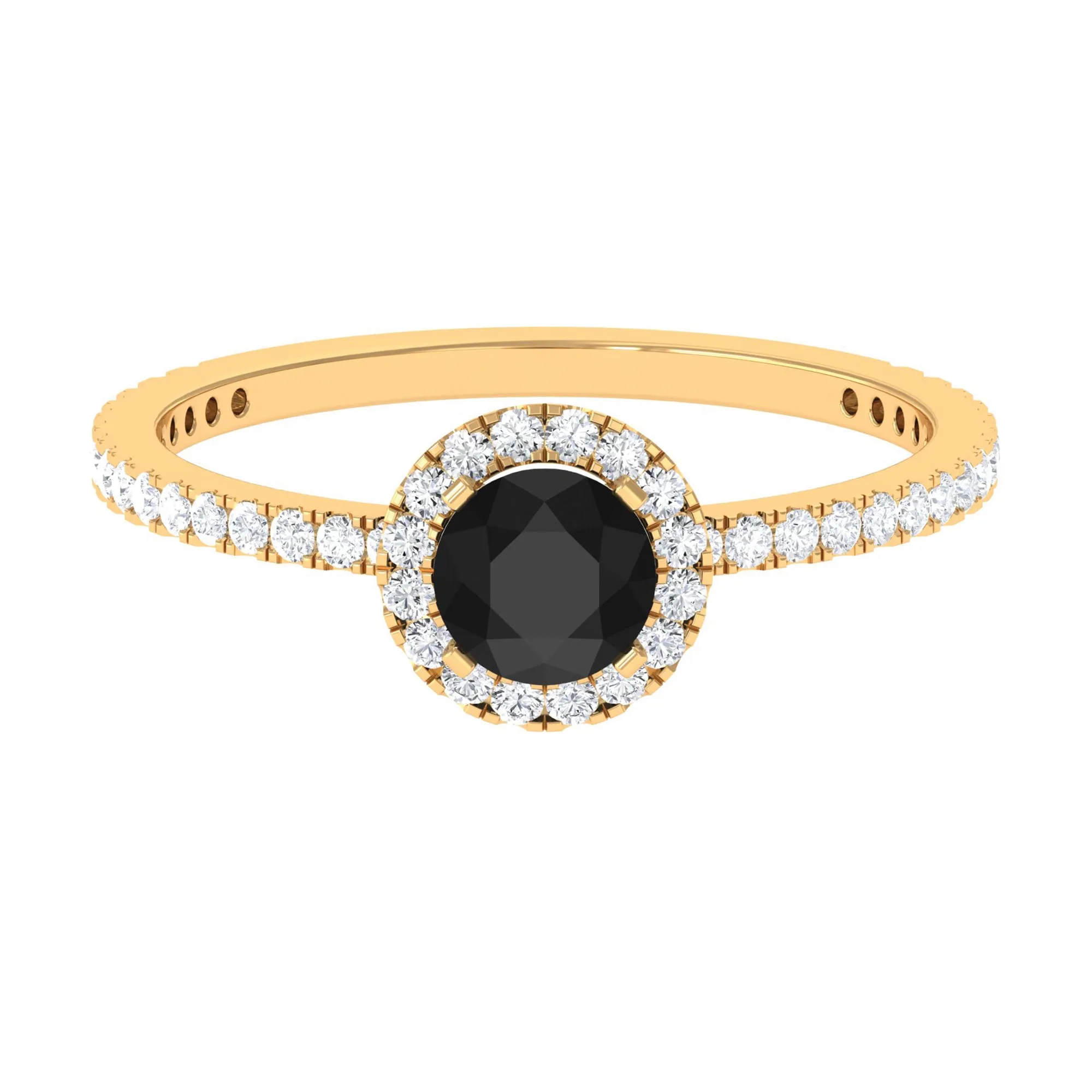 Round Shape Black Diamond Halo Engagement Ring with Diamond