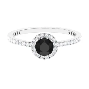 Round Shape Black Diamond Halo Engagement Ring with Diamond