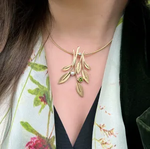 Rowan Occasion Necklace in 9ct Yellow Gold with Peridot, Pearl & Diamond