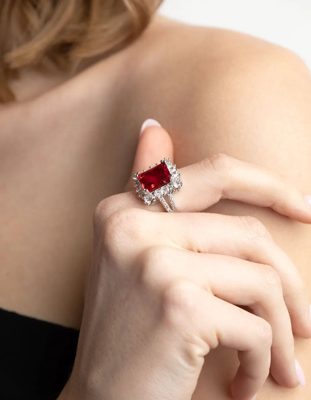 Ruby Cubic Zirconia Asscher Ring