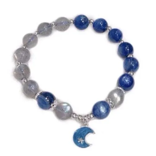 S925 Sterling Silver Blue Kyanite Mix Moonstone Crystal Bracelet
