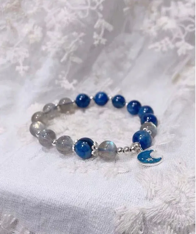 S925 Sterling Silver Blue Kyanite Mix Moonstone Crystal Bracelet