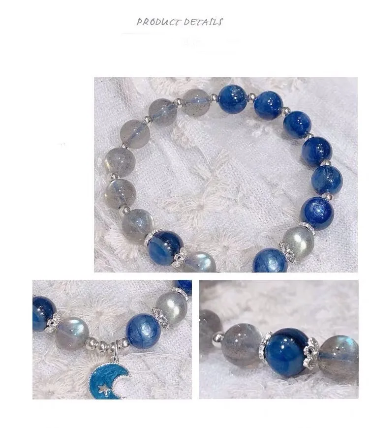 S925 Sterling Silver Blue Kyanite Mix Moonstone Crystal Bracelet