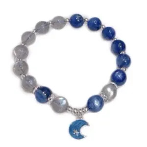 S925 Sterling Silver Blue Kyanite Mix Moonstone Crystal Bracelet