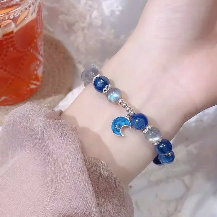 S925 Sterling Silver Blue Kyanite Mix Moonstone Crystal Bracelet