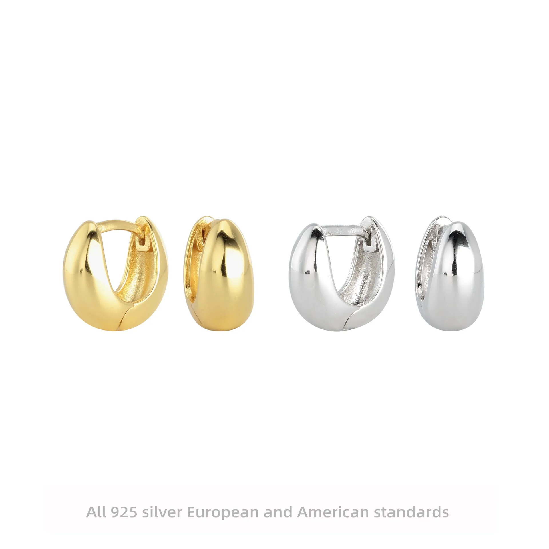 S925 sterling silver hot sale bean ear clips color-retaining gold-plated water drop earrings niche texture ear studs earrings