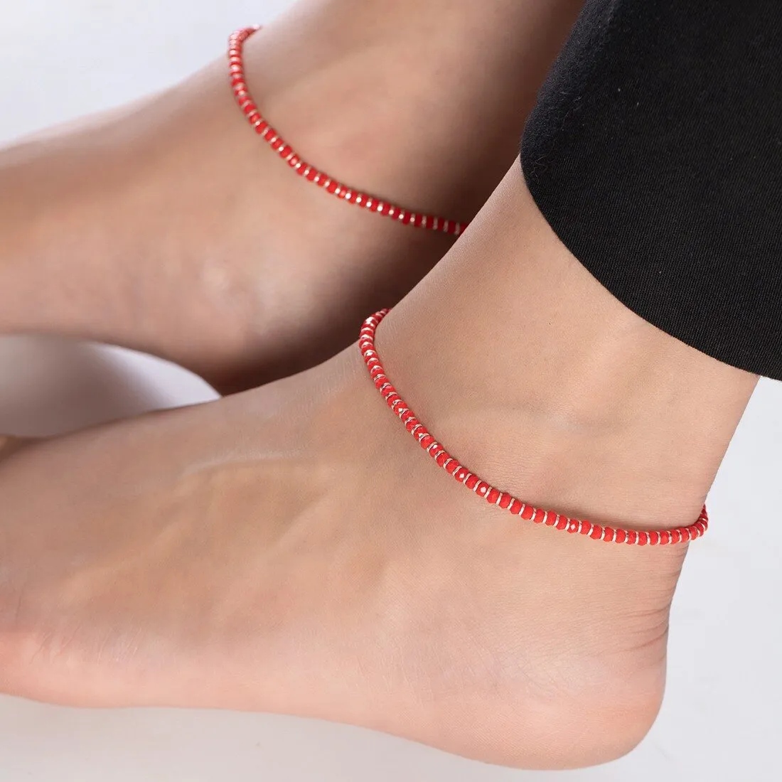 Scarlet Elegance Rhodium Plated 925 Sterling Silver Anklet