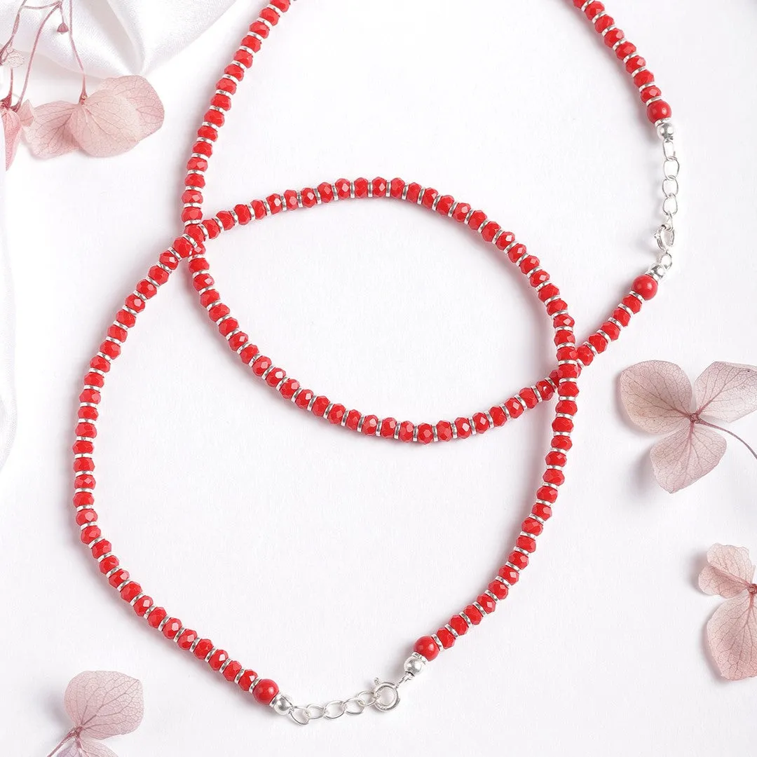 Scarlet Elegance Rhodium Plated 925 Sterling Silver Anklet