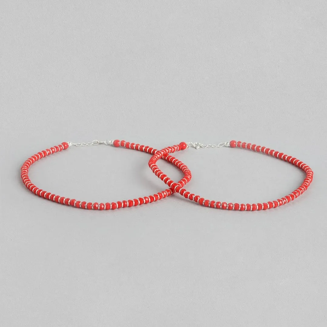 Scarlet Elegance Rhodium Plated 925 Sterling Silver Anklet