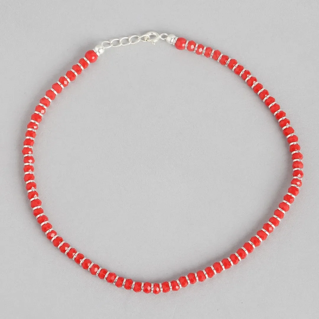 Scarlet Elegance Rhodium Plated 925 Sterling Silver Anklet