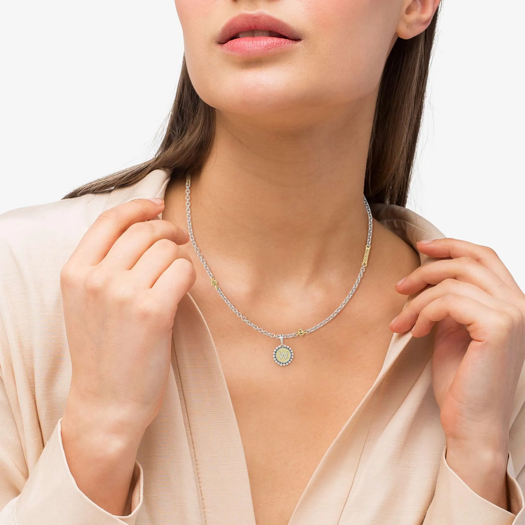 Signature Caviar W Initial Diamond Charm Necklace