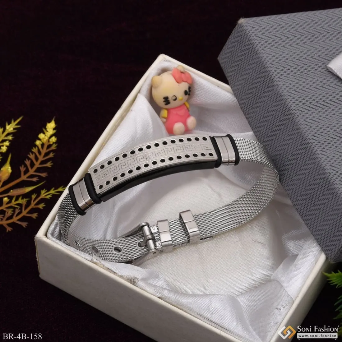 Silver and Black Mixed Funky Design Silver & Black Color Bracelet for Men - Style B158