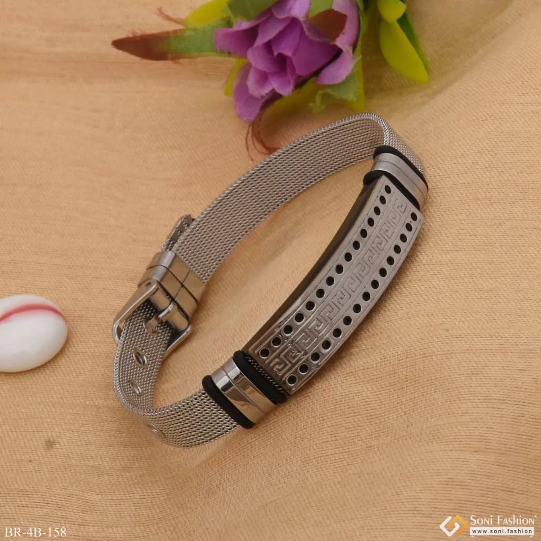 Silver and Black Mixed Funky Design Silver & Black Color Bracelet for Men - Style B158