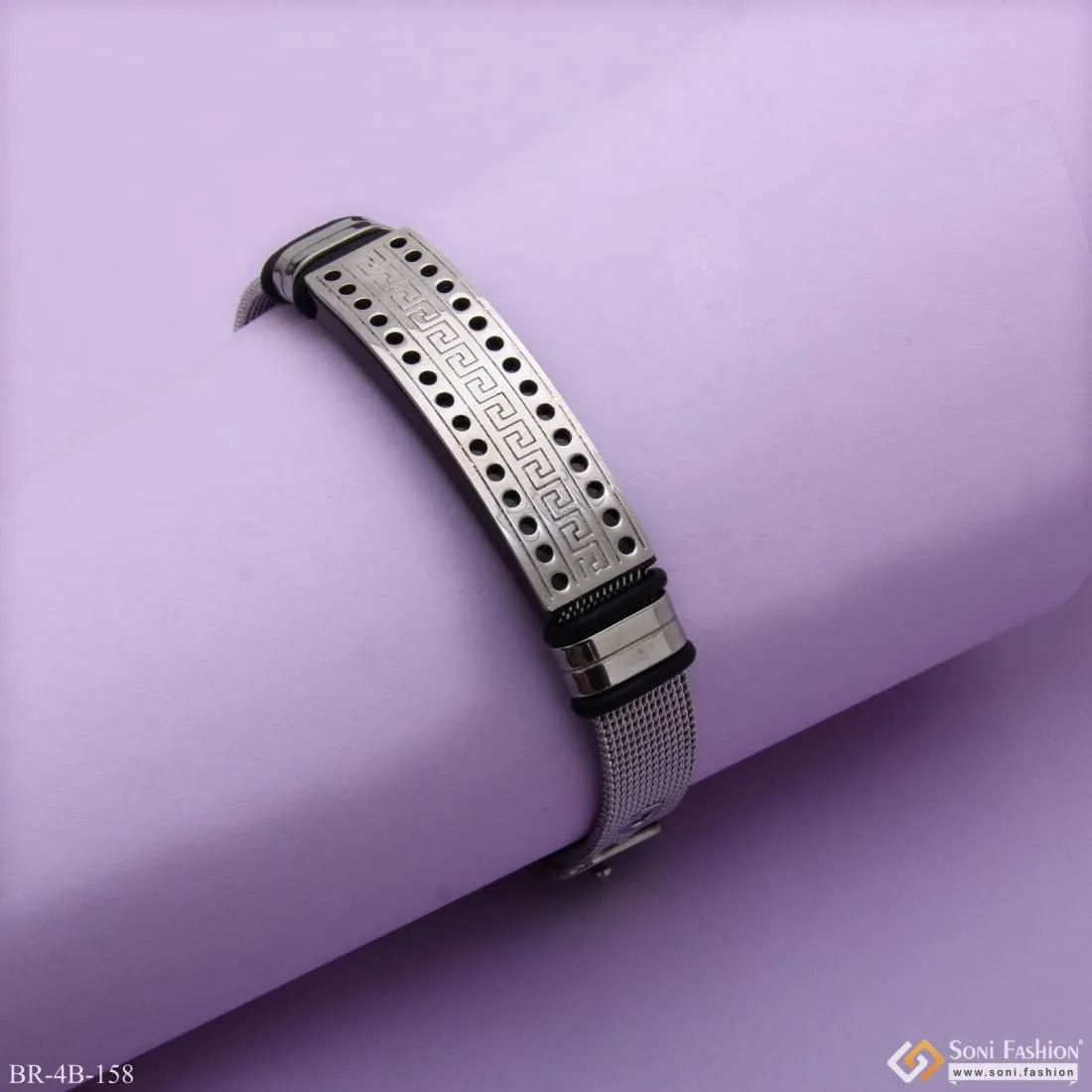 Silver and Black Mixed Funky Design Silver & Black Color Bracelet for Men - Style B158