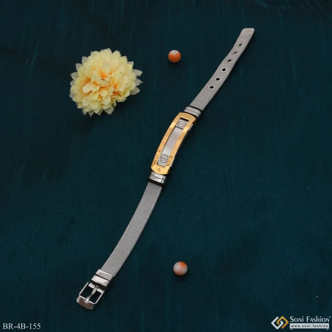 Silver and Golden Unique Design Premium-Grade Quality Gold Plated Bracelet for Men - Style B155