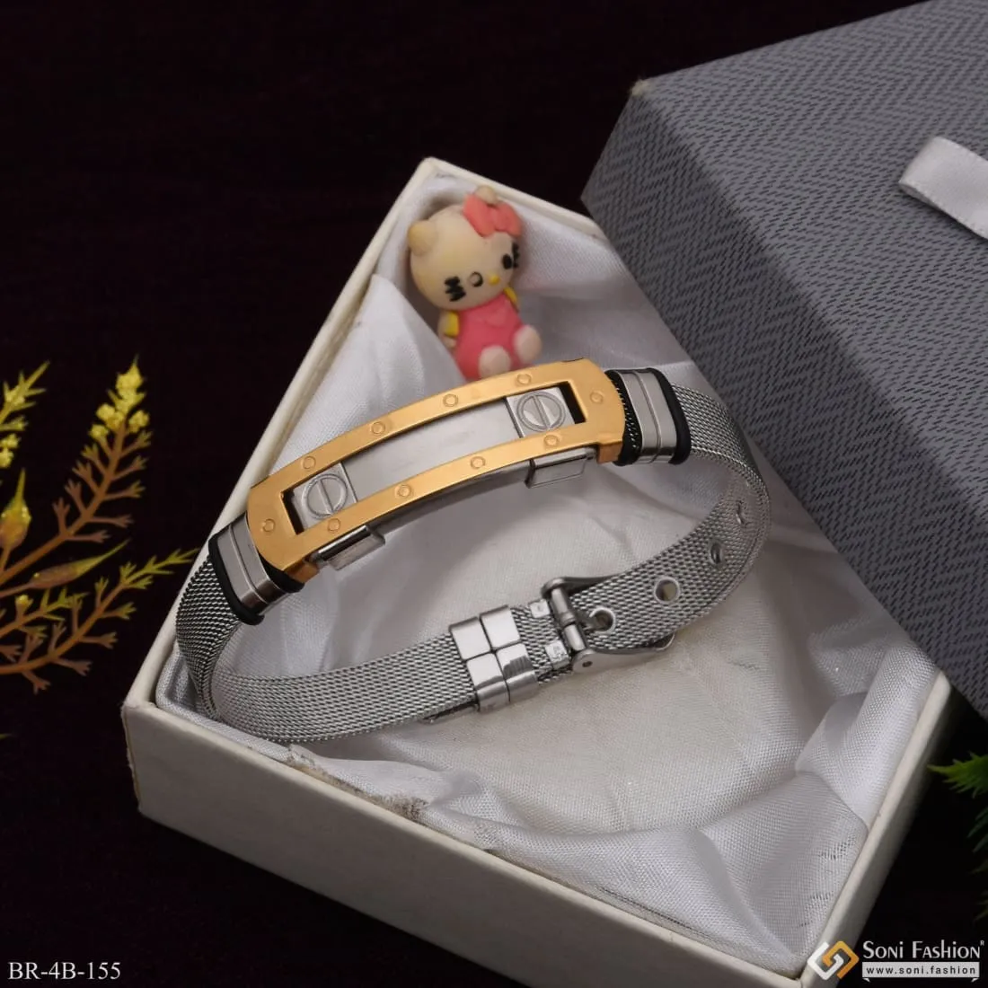 Silver and Golden Unique Design Premium-Grade Quality Gold Plated Bracelet for Men - Style B155