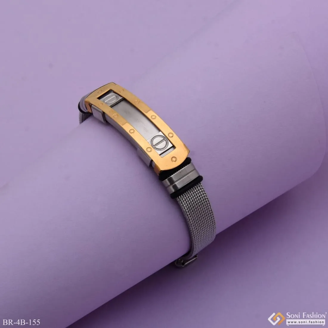 Silver and Golden Unique Design Premium-Grade Quality Gold Plated Bracelet for Men - Style B155