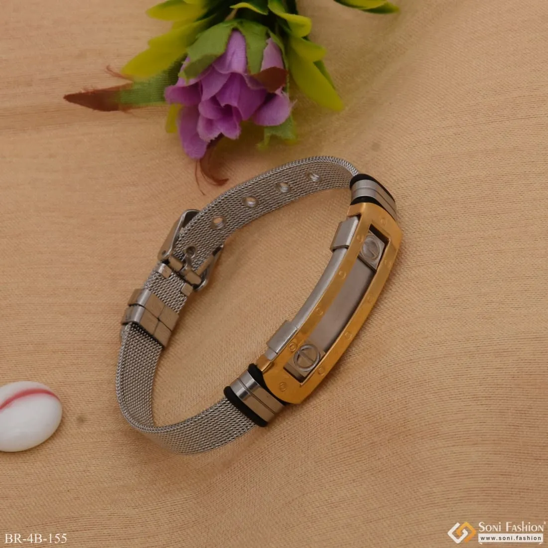 Silver and Golden Unique Design Premium-Grade Quality Gold Plated Bracelet for Men - Style B155