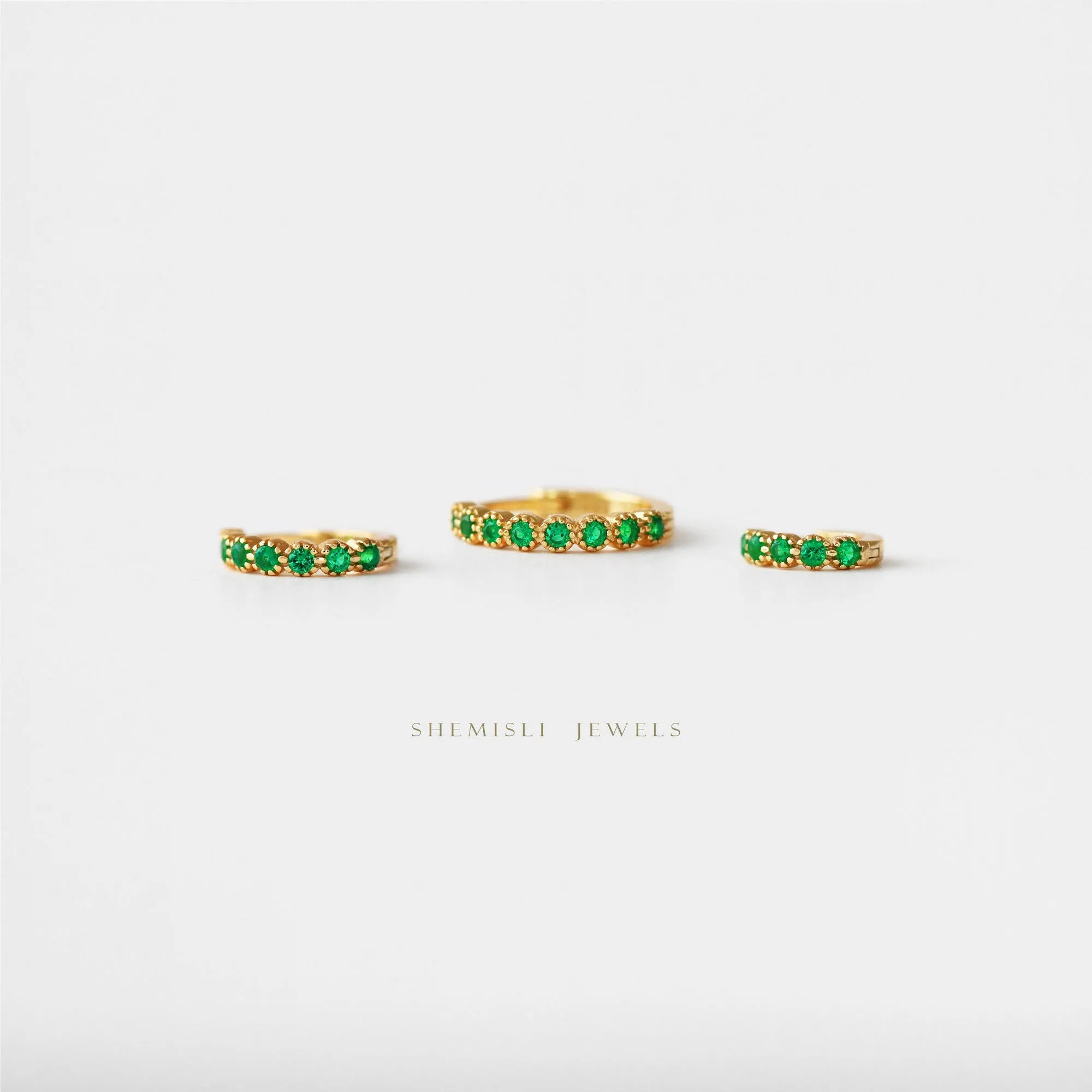 Simple Emerald CZ Hoop Earrings, Huggies, Unisex, Gold, Silver SHEMISLI - SH170, SH171, SH172, SH173, SH174, SH175