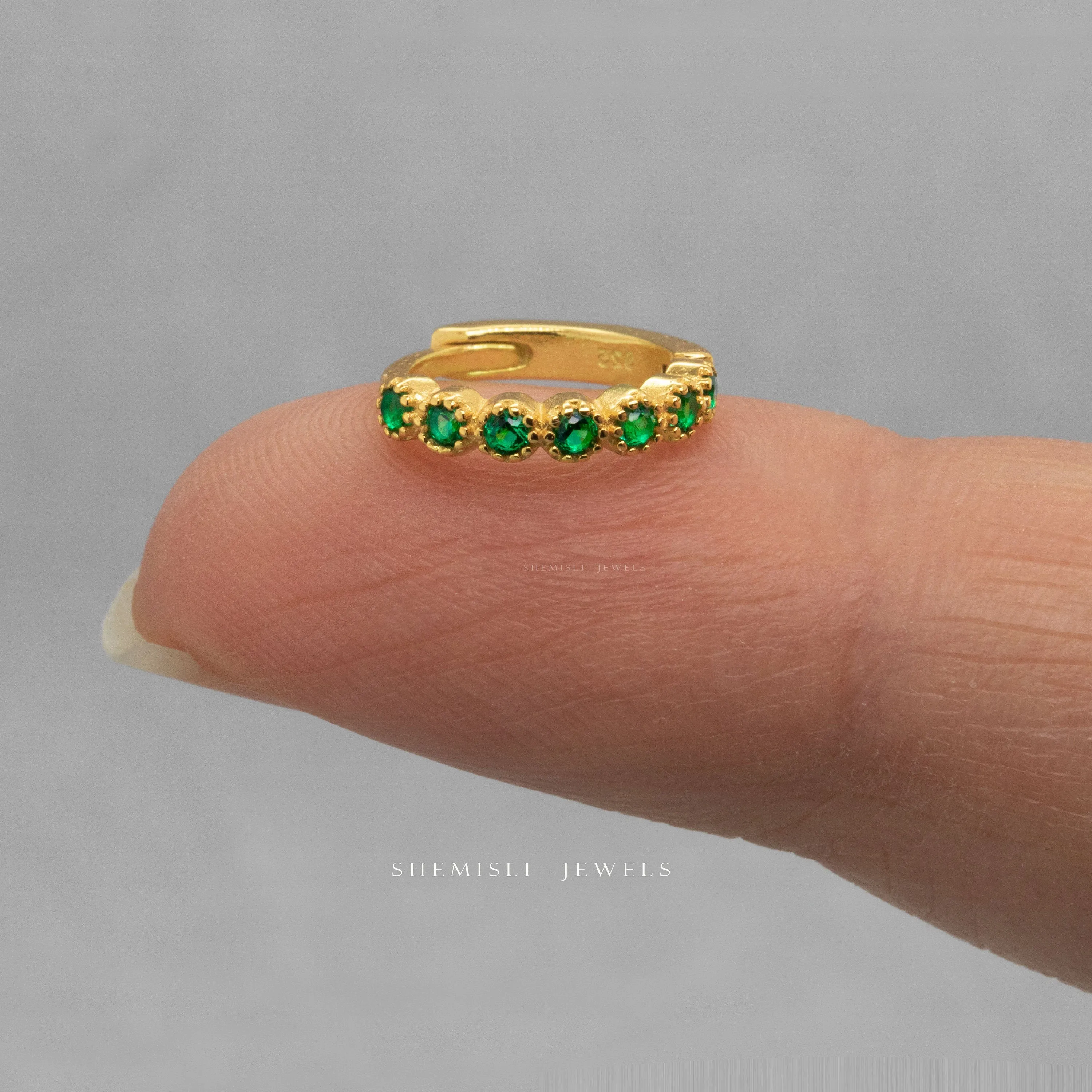 Simple Emerald CZ Hoop Earrings, Huggies, Unisex, Gold, Silver SHEMISLI - SH170, SH171, SH172, SH173, SH174, SH175