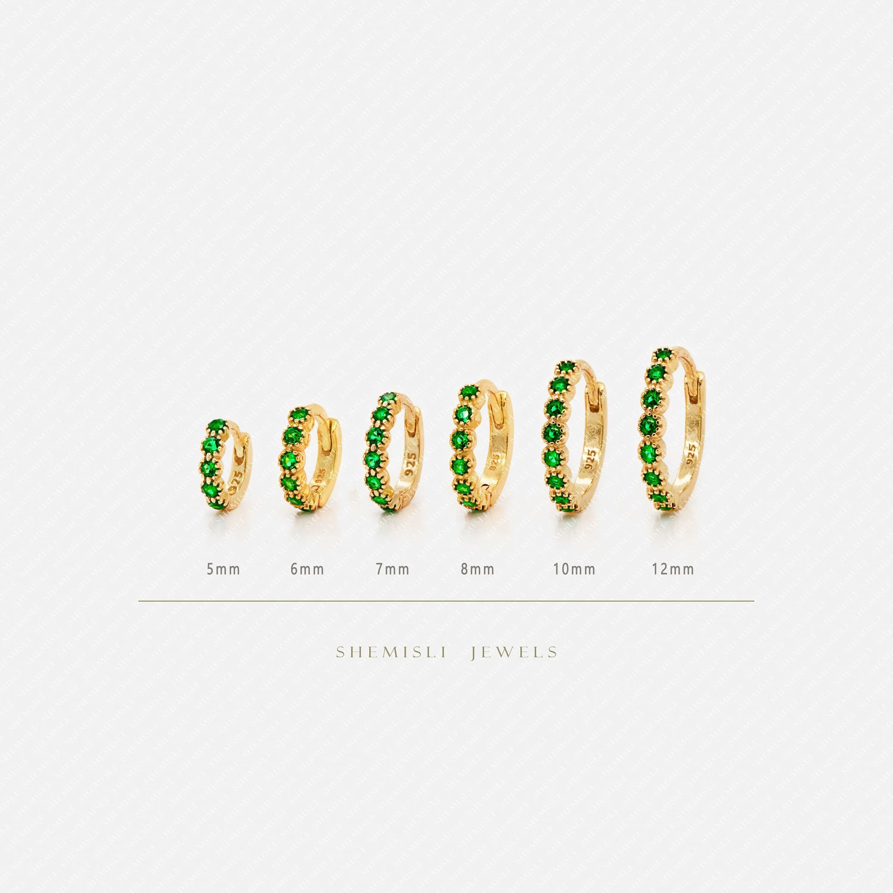 Simple Emerald CZ Hoop Earrings, Huggies, Unisex, Gold, Silver SHEMISLI - SH170, SH171, SH172, SH173, SH174, SH175