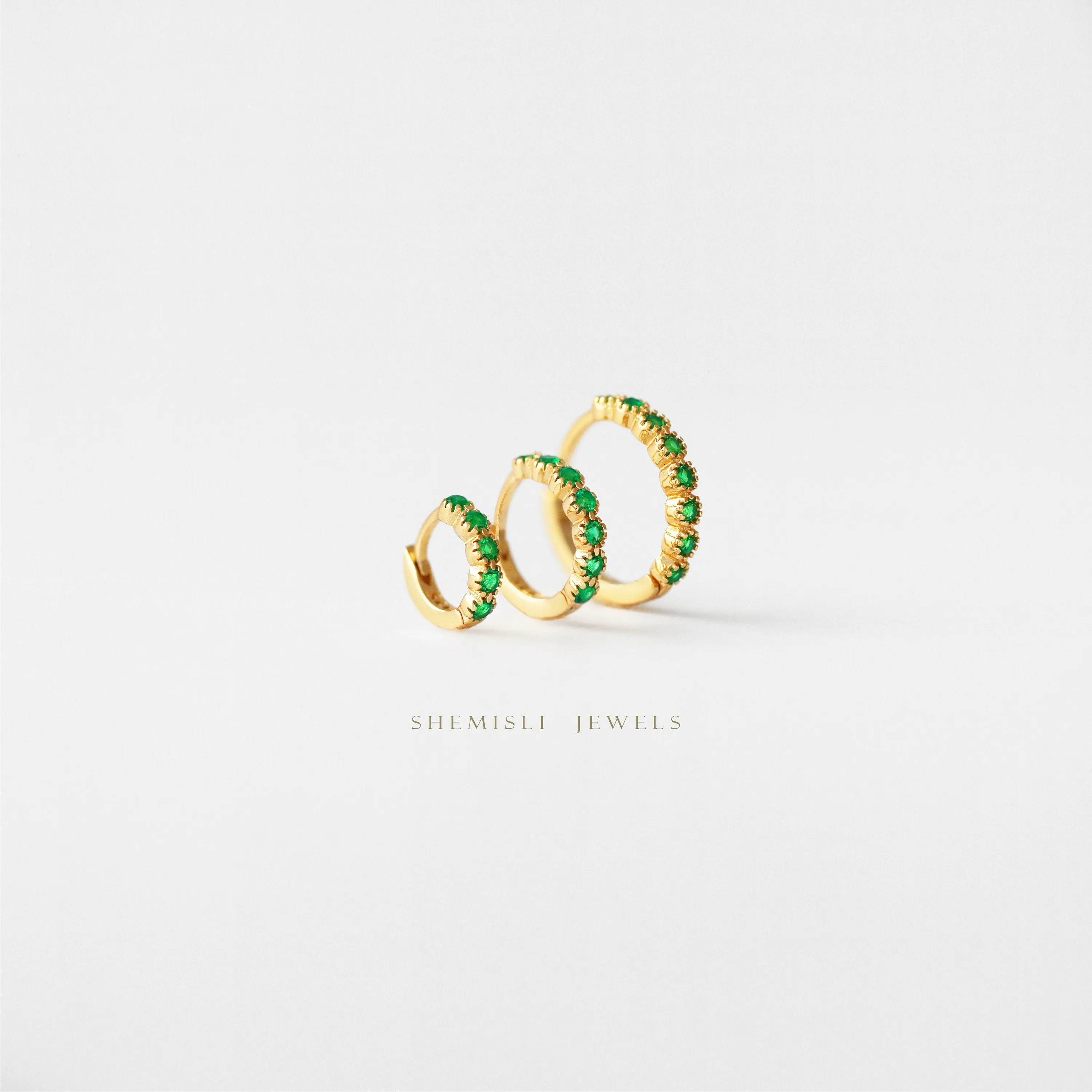 Simple Emerald CZ Hoop Earrings, Huggies, Unisex, Gold, Silver SHEMISLI - SH170, SH171, SH172, SH173, SH174, SH175