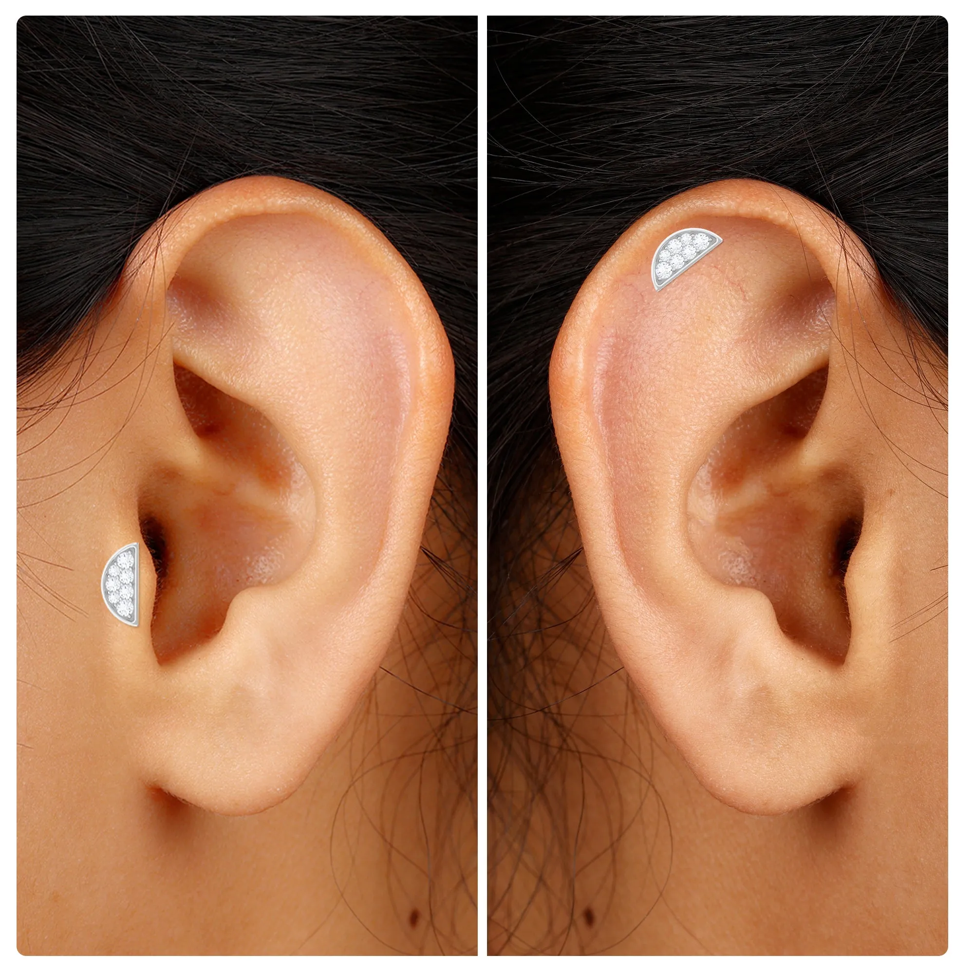 Simple Moissanite Half Circle Earring for Helix Piercing
