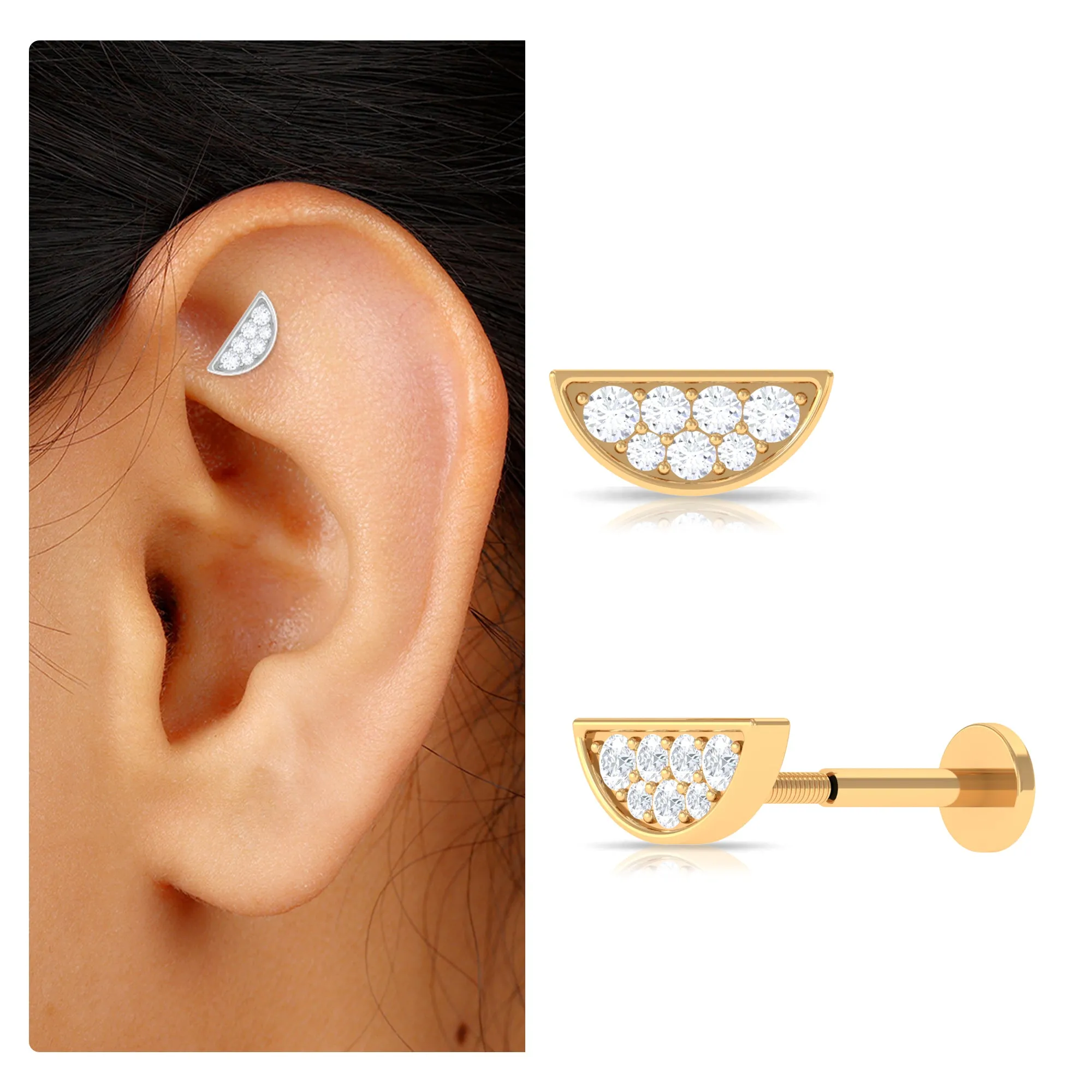 Simple Moissanite Half Circle Earring for Helix Piercing
