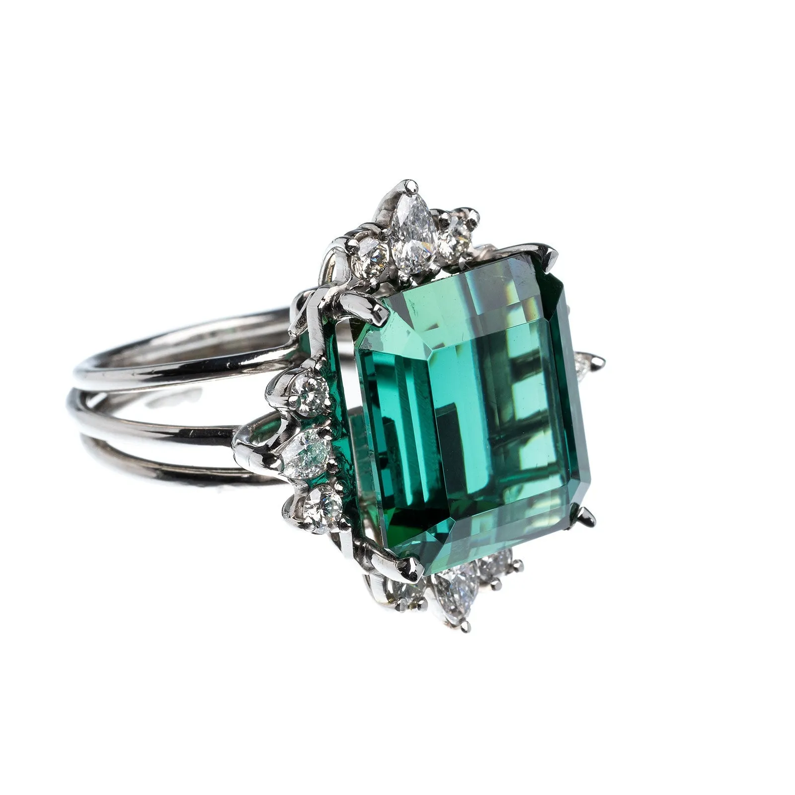 Sold! 18.71cts Indicolite Tourmaline With 1.01ctw Diamonds Custom Ring