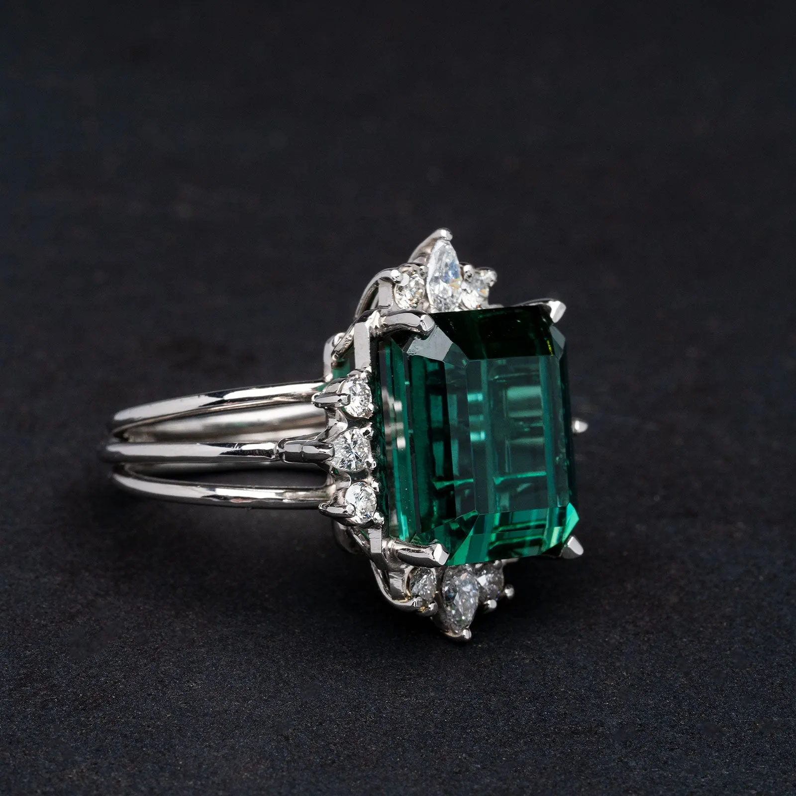 Sold! 18.71cts Indicolite Tourmaline With 1.01ctw Diamonds Custom Ring