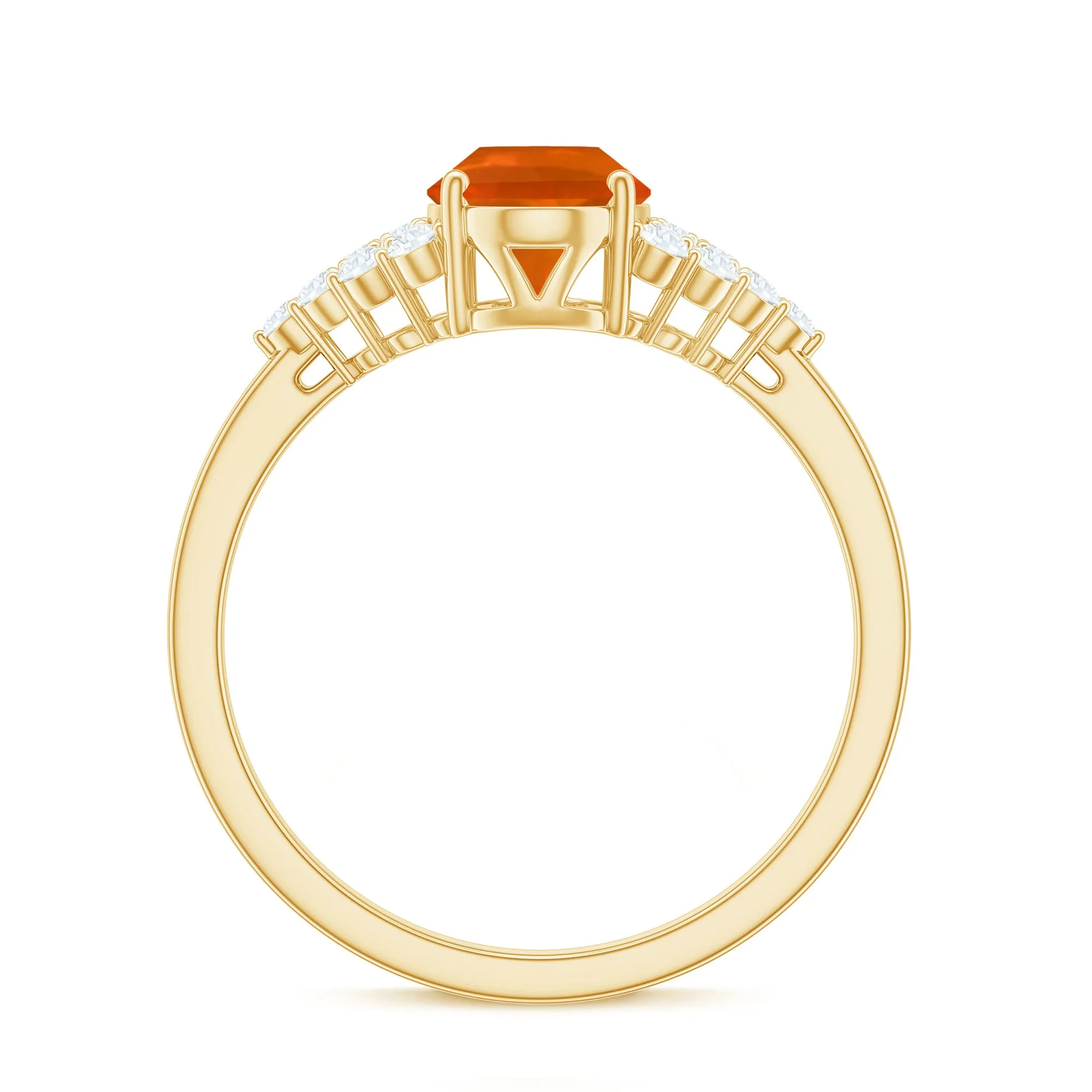 Solitaire Fire Opal Oval Engagement Ring with Diamond