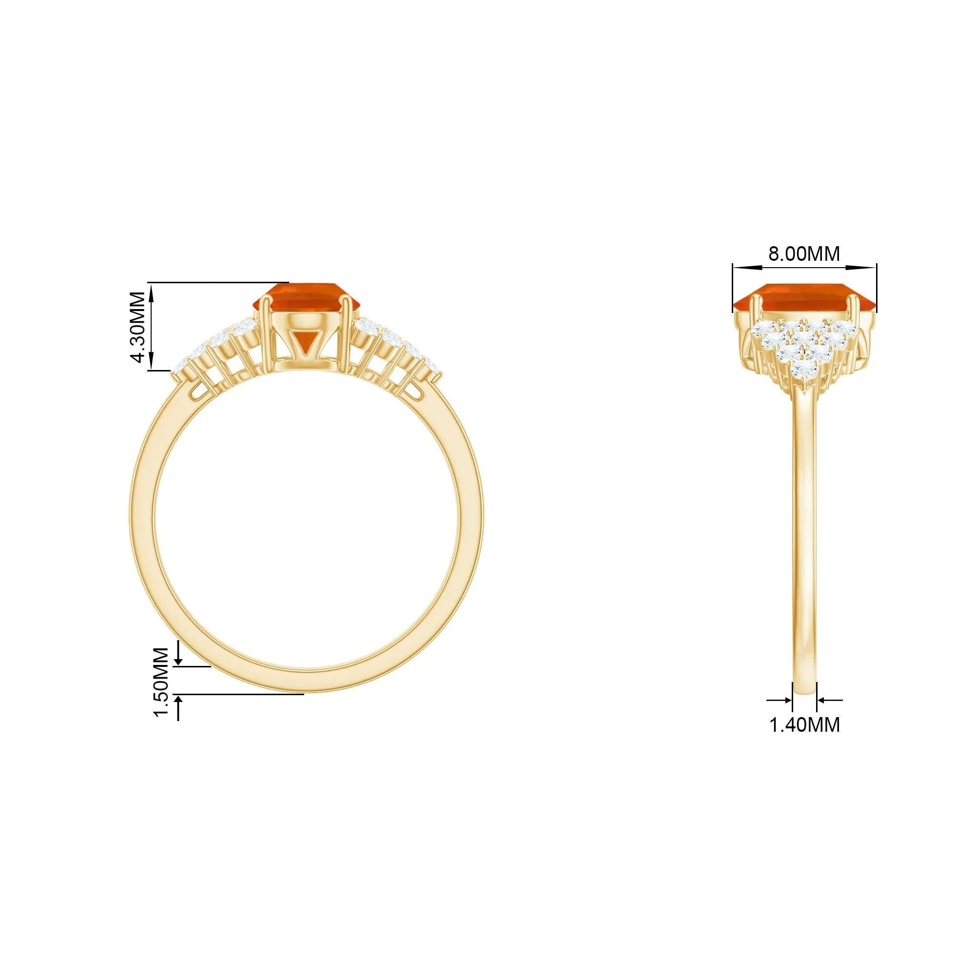 Solitaire Fire Opal Oval Engagement Ring with Diamond