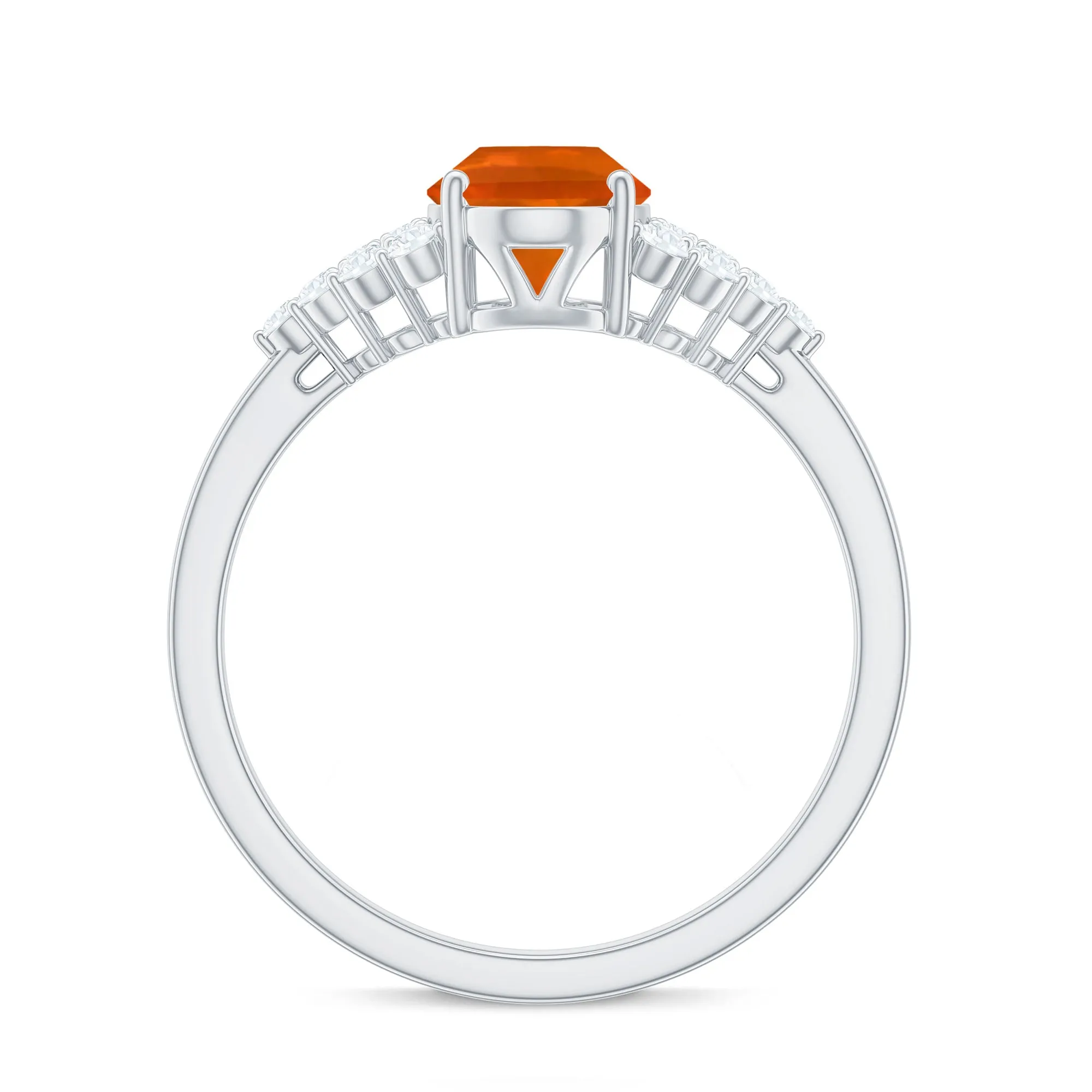 Solitaire Fire Opal Oval Engagement Ring with Diamond