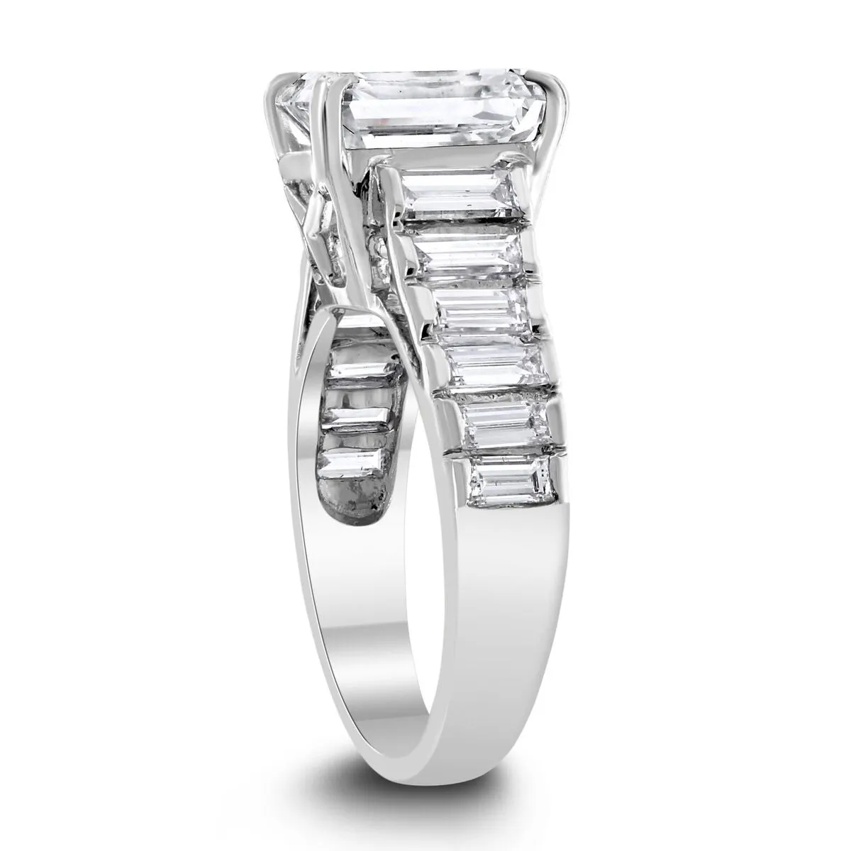 Steps Engagement Ring (3.20 Emerald Cut IVVS2 GIA Diamond) in White Gold