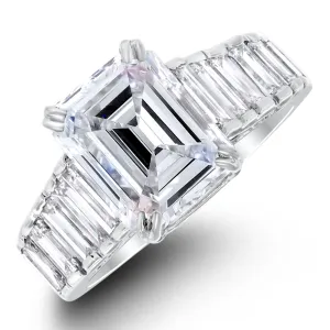 Steps Engagement Ring (3.20 Emerald Cut IVVS2 GIA Diamond) in White Gold