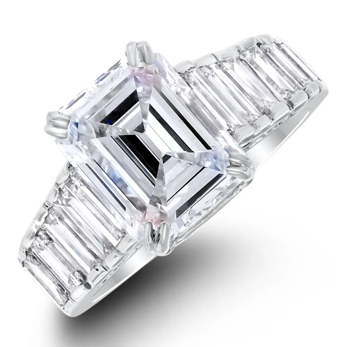Steps Engagement Ring (3.20 Emerald Cut IVVS2 GIA Diamond) in White Gold