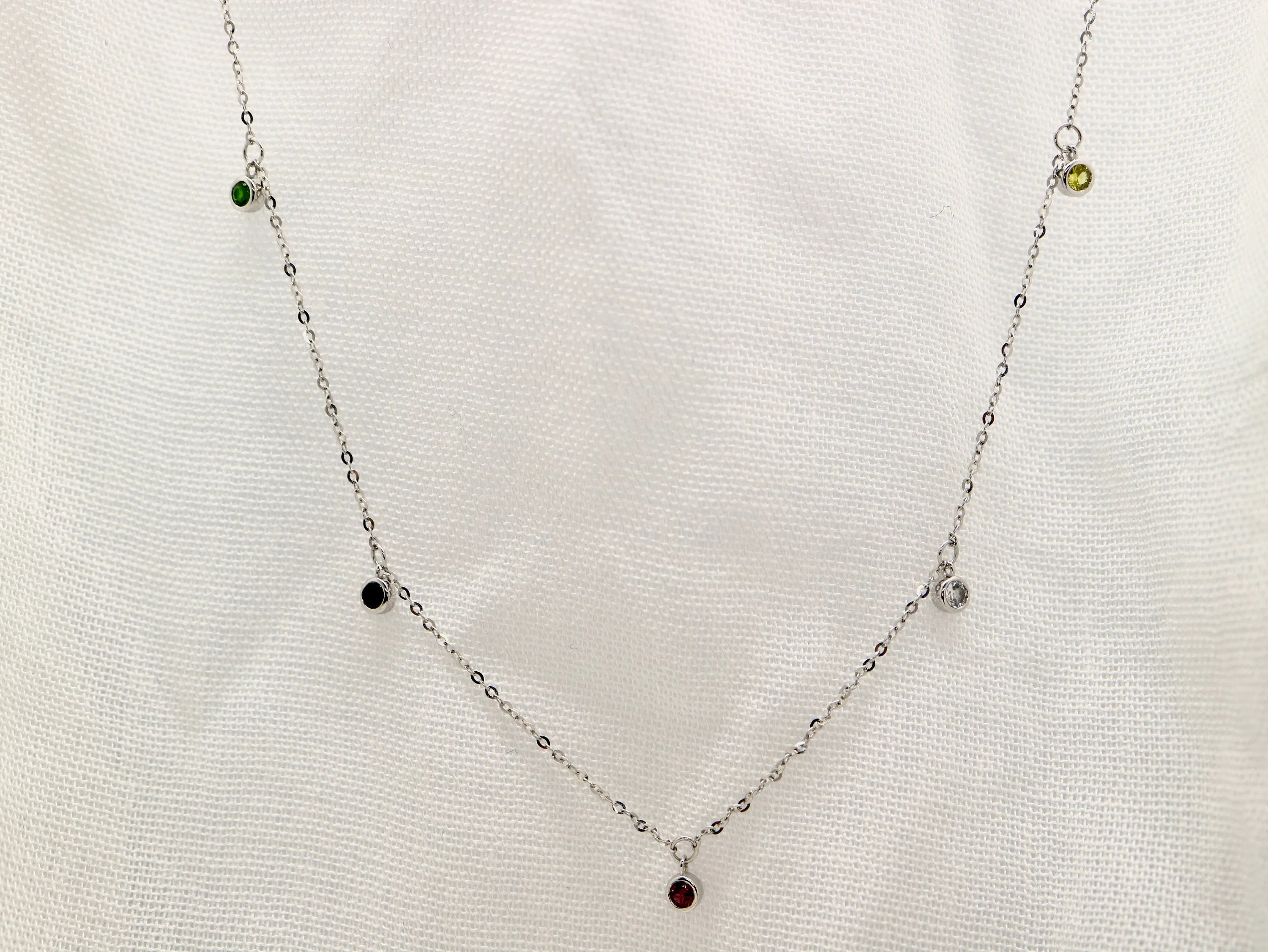 Sterling silver diamond station necklace, 18k white gold  five charms choker necklace for women
