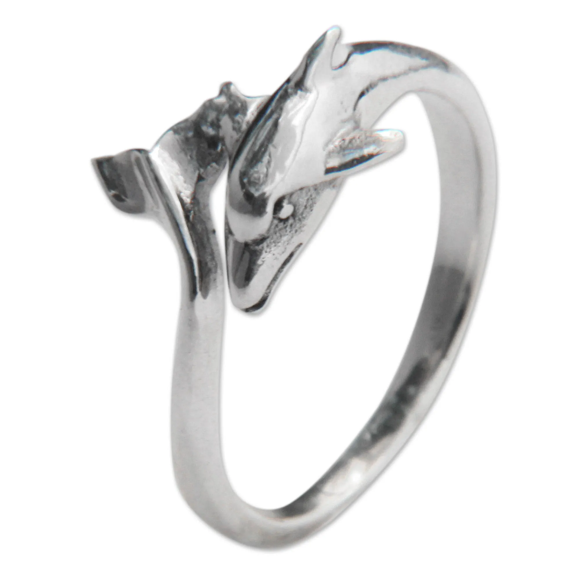 Sterling Silver Dolphin Cocktail Ring Artisan Jewelry - Baby Dolphin | NOVICA