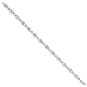 Sterling Silver Rhodium-plated Citrine Diamond Bracelet QX828CI